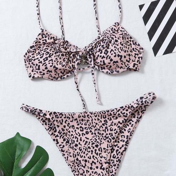 Boho camel leopard Print front tie Bikini Cheeky - Picture 6 of 6